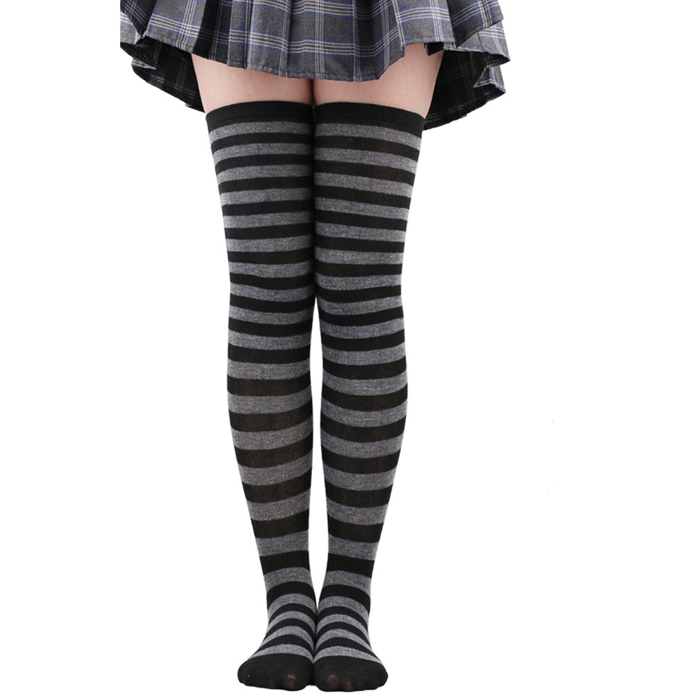 Women Thigh High Over The Knee Socks For Girls Black White Striped Stockings Long Slouch Socken Kawaii Knit Leg Warmers Soks | TageUnlimited