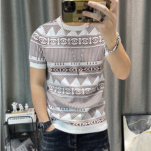 3 Color Short Sleeve Knitting T-Shirt Men Slim Streetwear Color Contrast T Shirt Men Tee Shirt Homme Social Club Outfits Tshirt. | TageUnlimited