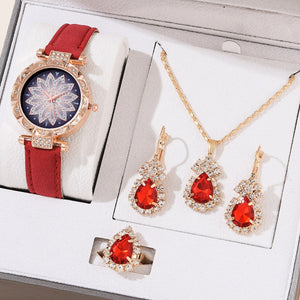 5pcs Set Watches Women Leather Band Ladies Watch Simple Casual Women Analog WristWatch Bracelet Gift | TageUnlimited