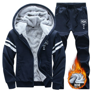 Tracksuit Men Winter Sporting Slim Fit Warm Thickened Sportswear Hooded Sweatsuit Two Piece Running Fitness Men Set | TageUnlimited