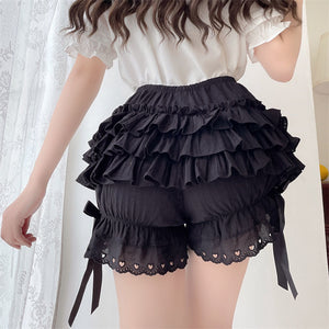 Black White Ruffle Knickers Women Kawaii Pumpkin Panties Cute Lace Bowknot Lolita Safety Shorts Pants Vintage Victorian Bloomers | TageUnlimited