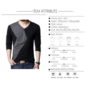 BROWON Brand Autumn Mens T Shirts Fashion  Streetwear Long Sleeve V Neck Color Patchwork Cotton T Shirt Men | TageUnlimited