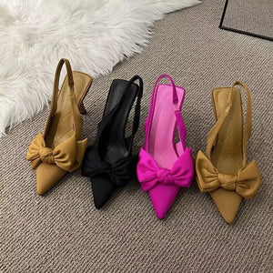 Women Shoes Summer New Butterfly Knot Women Slingbacks Heels Shoes Sexy Dress Thin Heel Pointed Toe Ladies High Heels Women