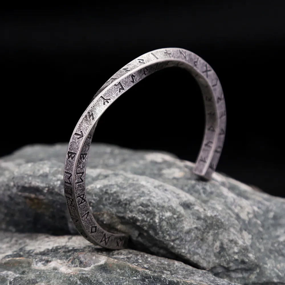 New Vintage Nordic Viking Twist Cuff Bangles For Men Fashion Stainless Steel Viking Letter Bracelet Party Jewelry Gift Wholesale | Men's Jewelry | TageUnlimited