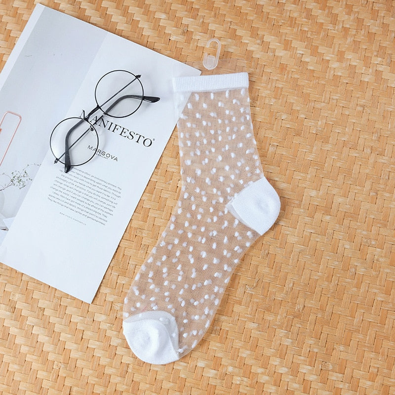 Sexy Lace Women Socks Summer Ultra-thin Transparent Mesh Fishnet Short Socks Harajuku Casual Breathable Black White Crew Socks | TageUnlimited