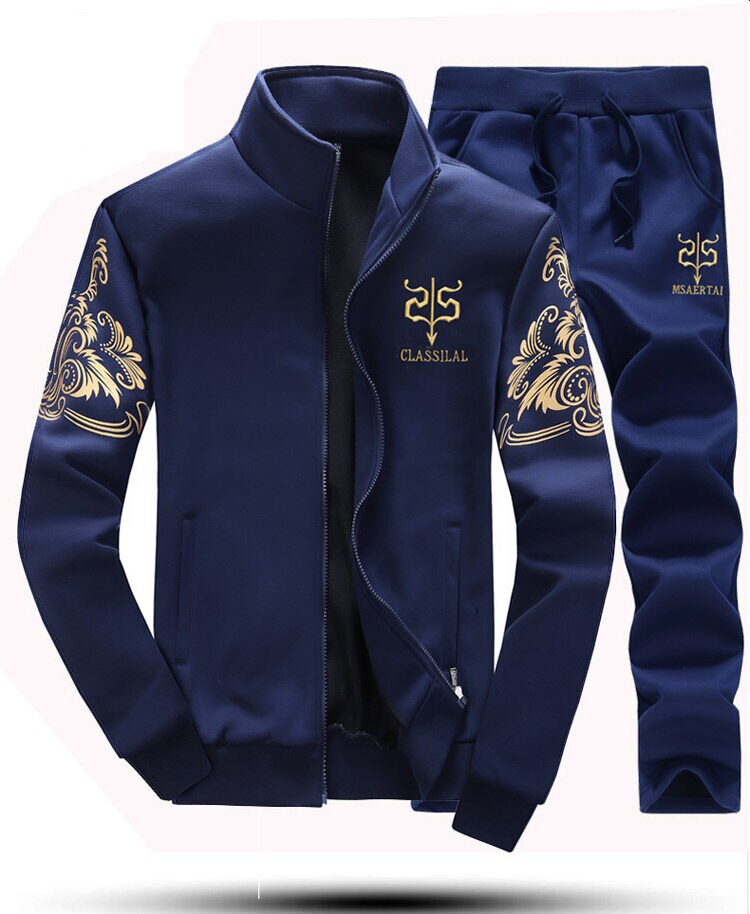 New Men's Tracksuit Fleece Jacket and Sweatpants 2 Piece Set Spring Autumn Sports Suit Long Sleeve Sets Men Sweatsuit Warm | TageUnlimited