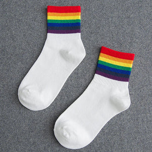 LGBT Striped Fashion Korean Streetwear Women Rainbow Socks Warm Funny Candy White Black Short Winter Cotton Sport Socks