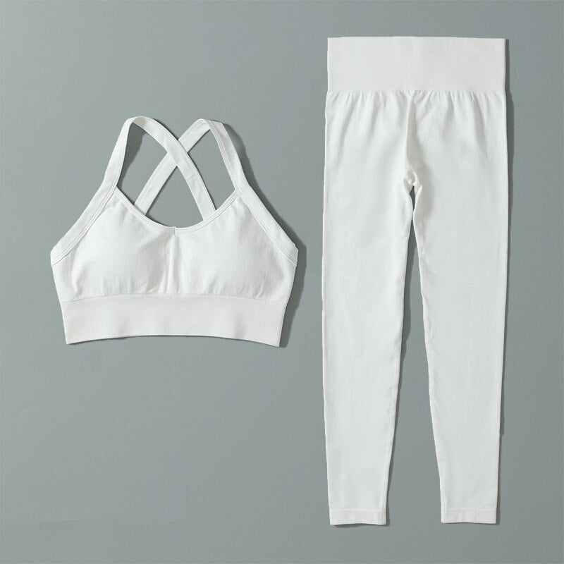 Summer Yoga Workout Outfits Set for Woman Running Tracksuit Clothes Gym Fitness Sports Leggings Pants Top Bra with Crisscross Ba | TageUnlimited