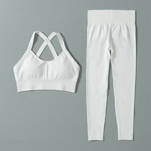 Summer Yoga Workout Outfits Set for Woman Running Tracksuit Clothes Gym Fitness Sports Leggings Pants Top Bra with Crisscross Ba | TageUnlimited