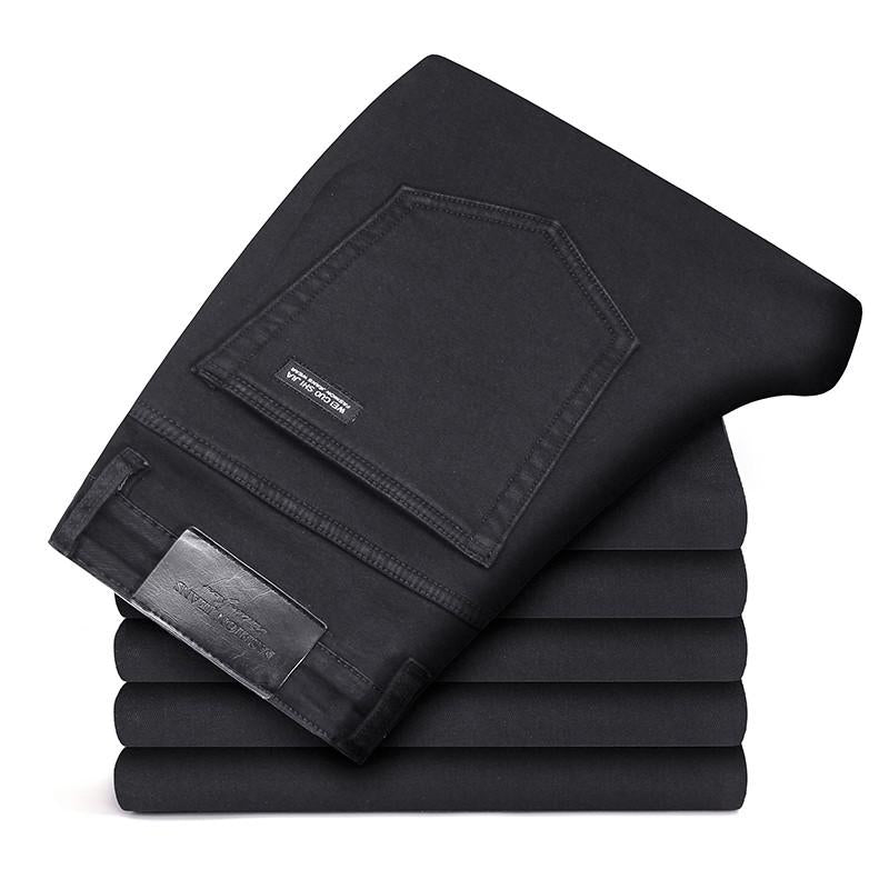 Men Fashion  Business Casual Stretch Slim Jeans Classic Trousers Denim Pants Male Black Blue | TageUnlimited
