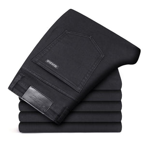 Men Fashion  Business Casual Stretch Slim Jeans Classic Trousers Denim Pants Male Black Blue | TageUnlimited