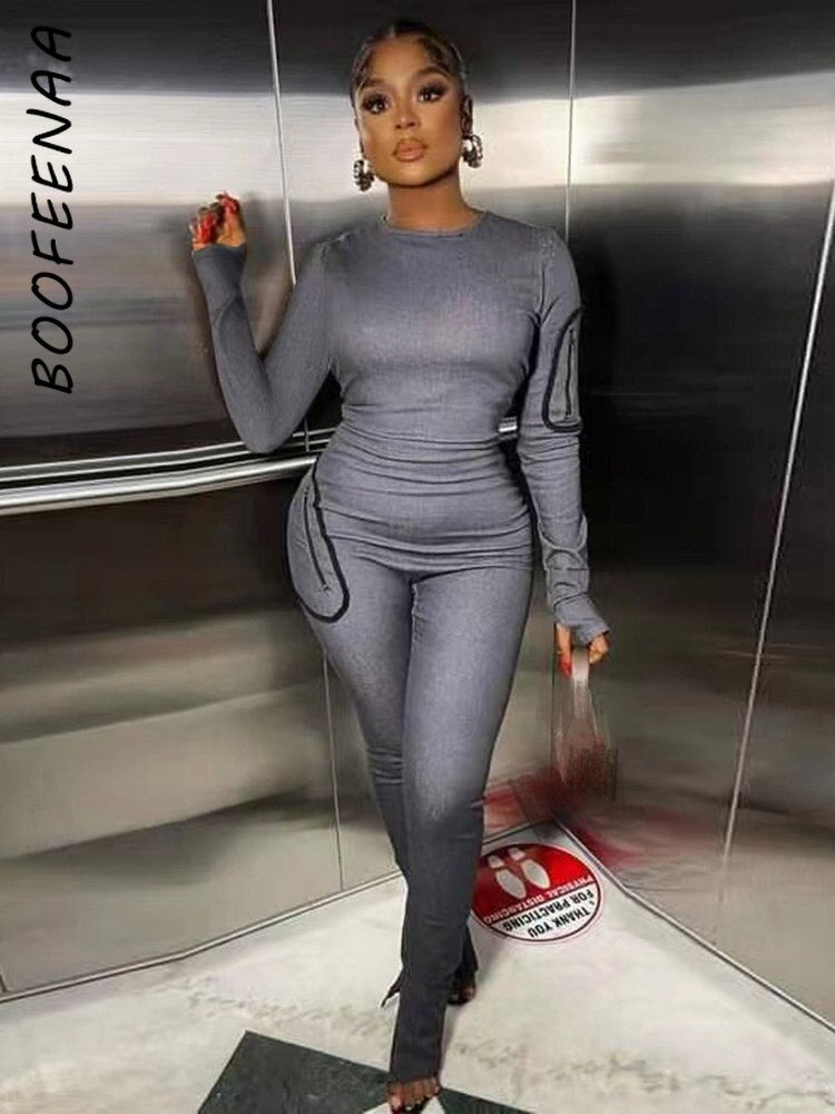 BOOFEENAA Gray Denim All In One Sexy Jumpsuit Women Y2k Streetwear Jean One-pieces Outfits One Sleeve Bodycon Jump Suits C82FH54 | TageUnlimited