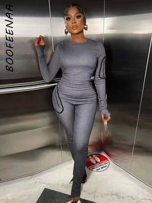 BOOFEENAA Gray Denim All In One Sexy Jumpsuit Women Y2k Streetwear Jean One-pieces Outfits One Sleeve Bodycon Jump Suits C82FH54 | TageUnlimited