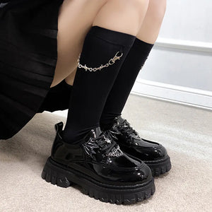 Metal Chain Platform Shoes Women Lolita Gothic Wing Design Shoes for Women College Style Leather Pumps Women Uniform Shoes