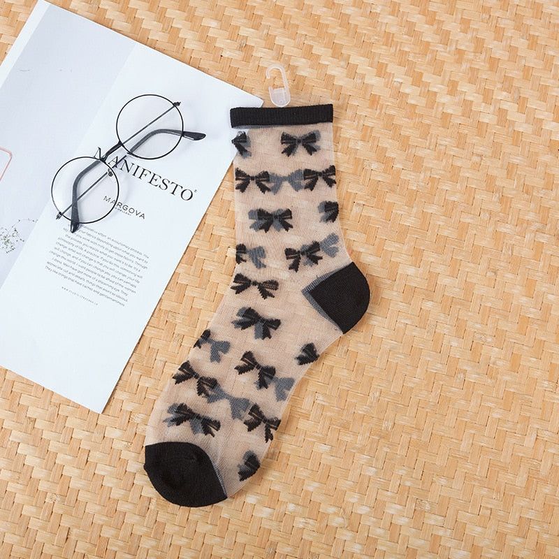 Sexy Lace Women Socks Summer Ultra-thin Transparent Mesh Fishnet Short Socks Harajuku Casual Breathable Black White Crew Socks | TageUnlimited