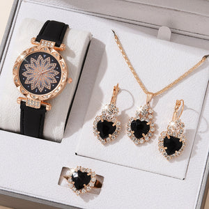 5pcs Set Watches Women Leather Band Ladies Watch Simple Casual Women Analog WristWatch Bracelet Gift | TageUnlimited