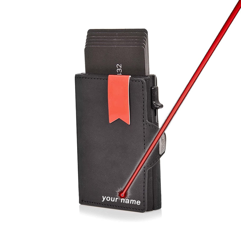Pop-Up Credit Card Case with RFID Protection Genuine Leather  Wallet with Compartment for Notes and Coins for Men and Women | TageUnlimited