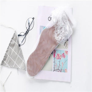 Women Black Lace Stockings Hollow Transparent Lace Stockings Pure Cotton Japanese Fleece Socks  Quilt Color Princess Socks | TageUnlimited