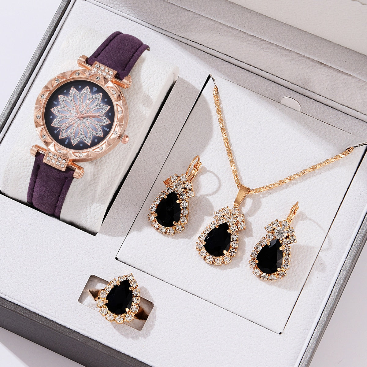 5pcs Set Watches Women Leather Band Ladies Watch Simple Casual Women Analog WristWatch Bracelet Gift | TageUnlimited