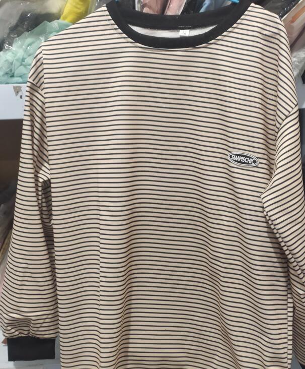 Popular Women T-shirts Striped Retro Comfort Slouchy Long Sleeve Tees Students Boyfriend Couple Trendy Females Tops Ulzzang Hot | TageUnlimited