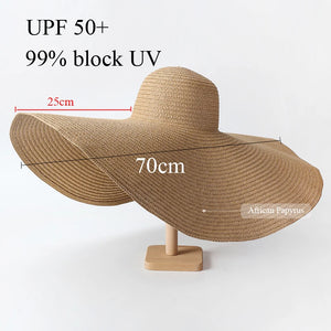 70cm Oversized  Wide Brim Sun Hat Travel  Large UV Protection Beach Straw Hats Women's Summer Floppy Foldable Chapeaux Wholesale