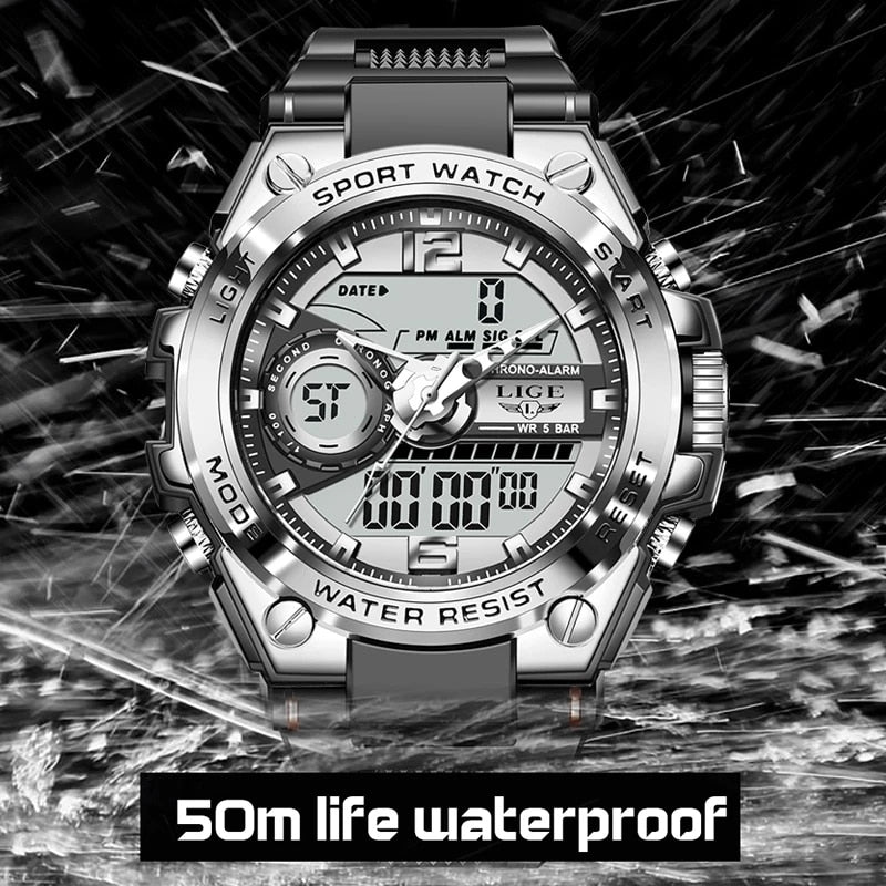 LIGE Digital Men Military Watch 50m Waterproof Wristwatch LED Quartz Clock Sport Watch Male Big Watches Men Relogios Masculino | TageUnlimited