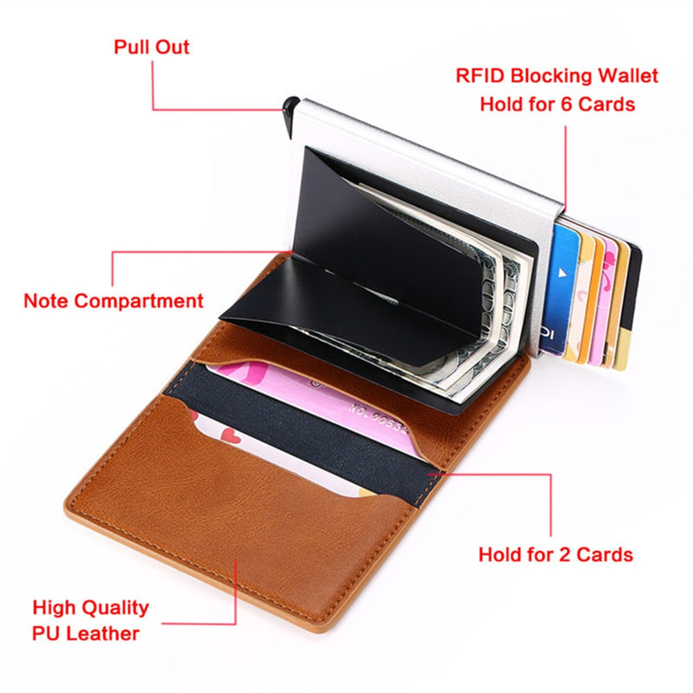 Credit Card Holder Wallet Men Women RFID Aluminium Bank Cardholder Case Vintage Leather Wallet with Money Clips | TageUnlimited