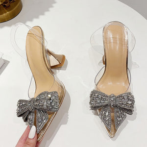 Liyke Fashion Crystal Sequined Bowknot Women Pumps Sexy Pointed Toe High Heels Wedding Prom Shoes Ladies. | TageUnlimited