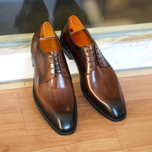 Italian Flat Mens Dress Shoes Luxury Genuine Leather Brand Handmade Quality Square Toe Laces Up New Business Party Social Shoes | TageUnlimited