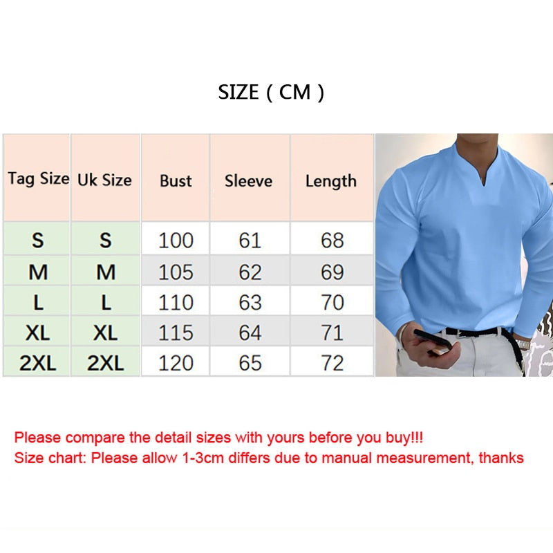 Men's Long Sleeve V-neck Solid Color T-shirt Elastic and Comfortable Loose Sports Shirt Polo Shirt Everyday Casual Wear S-2XL | TageUnlimited