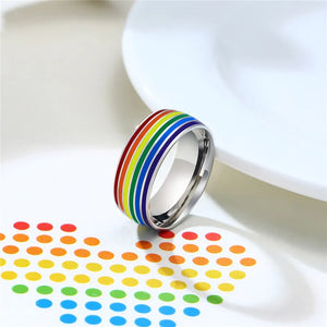 Rainbow LGBT Colorful Rings Gay Pride Homosexual Same Sex Fashion Jewelry Stainless Steel Finger Ring for Men and Women