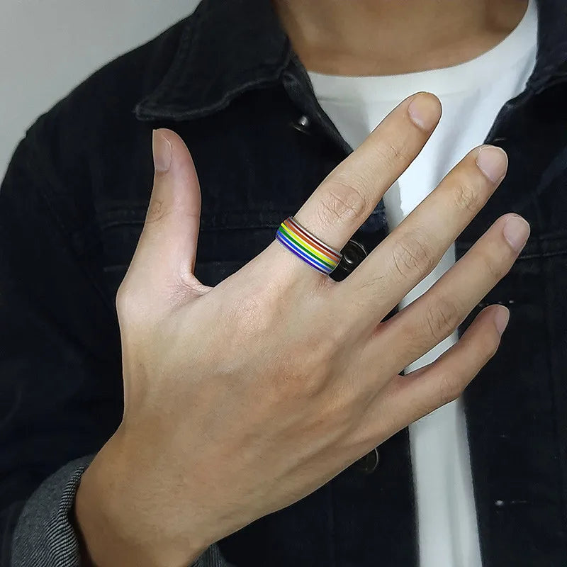 Rainbow LGBT Colorful Rings Gay Pride Homosexual Same Sex Fashion Jewelry Stainless Steel Finger Ring for Men and Women | LGBTQ+ Gifts | TageUnlimited