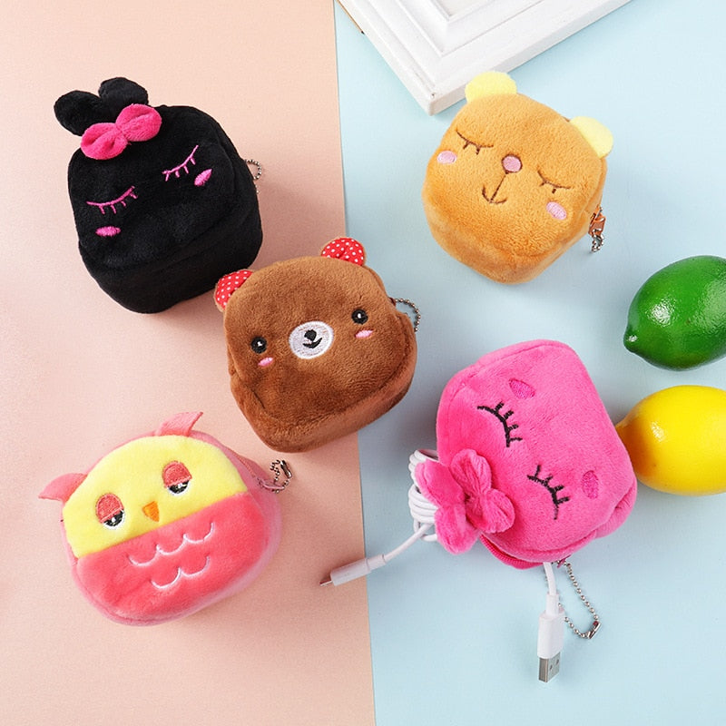 Women's Cartoon Coin Purse Three-dimensional Plush Zipper Headphone Bag Wallet Key Chain. | TageUnlimited