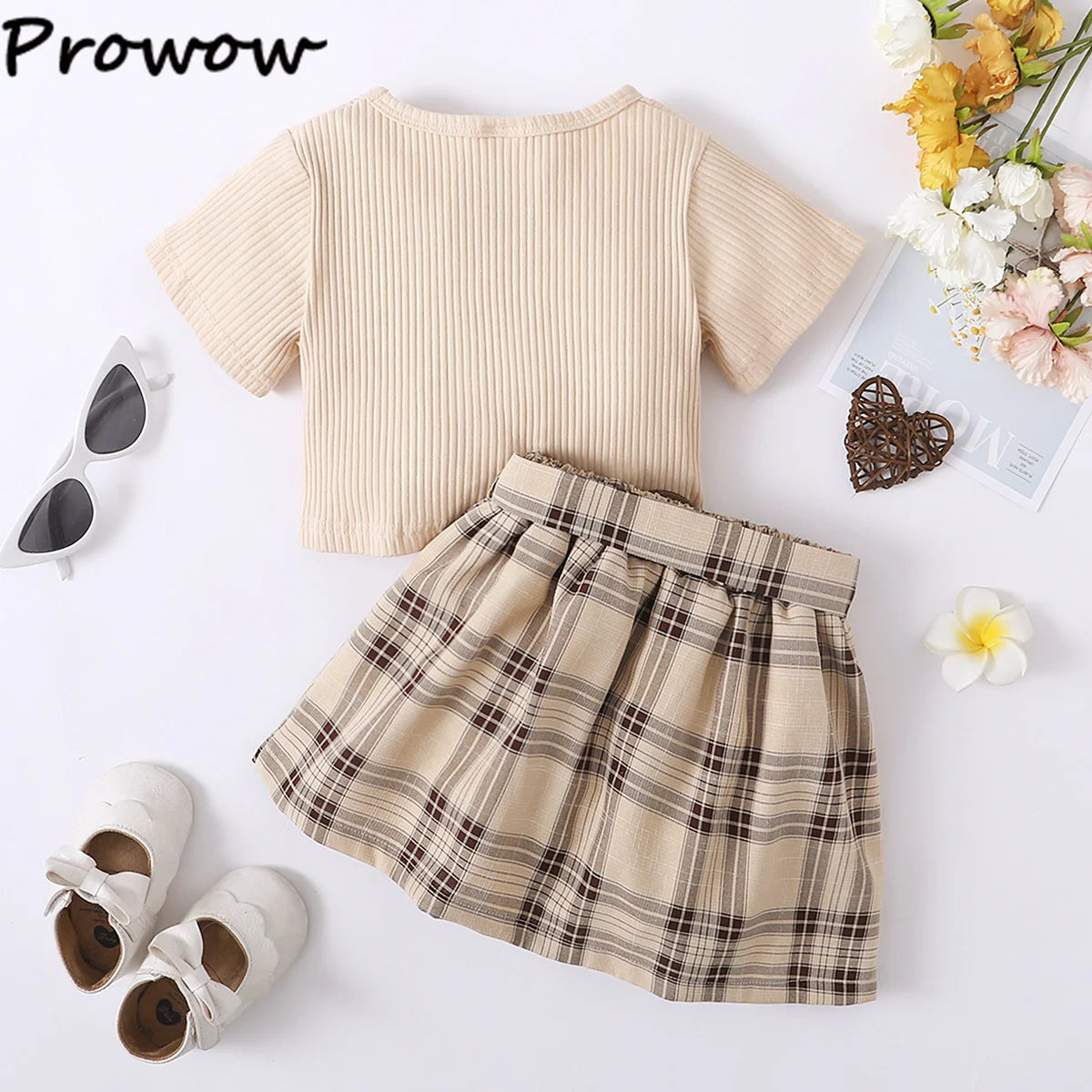 2-6Y Sister Brother Matching Clothes Outfit Solid T-shirt+Belted Plaid Skirts Set Summer Kids Twins Clothes For Boy Girls