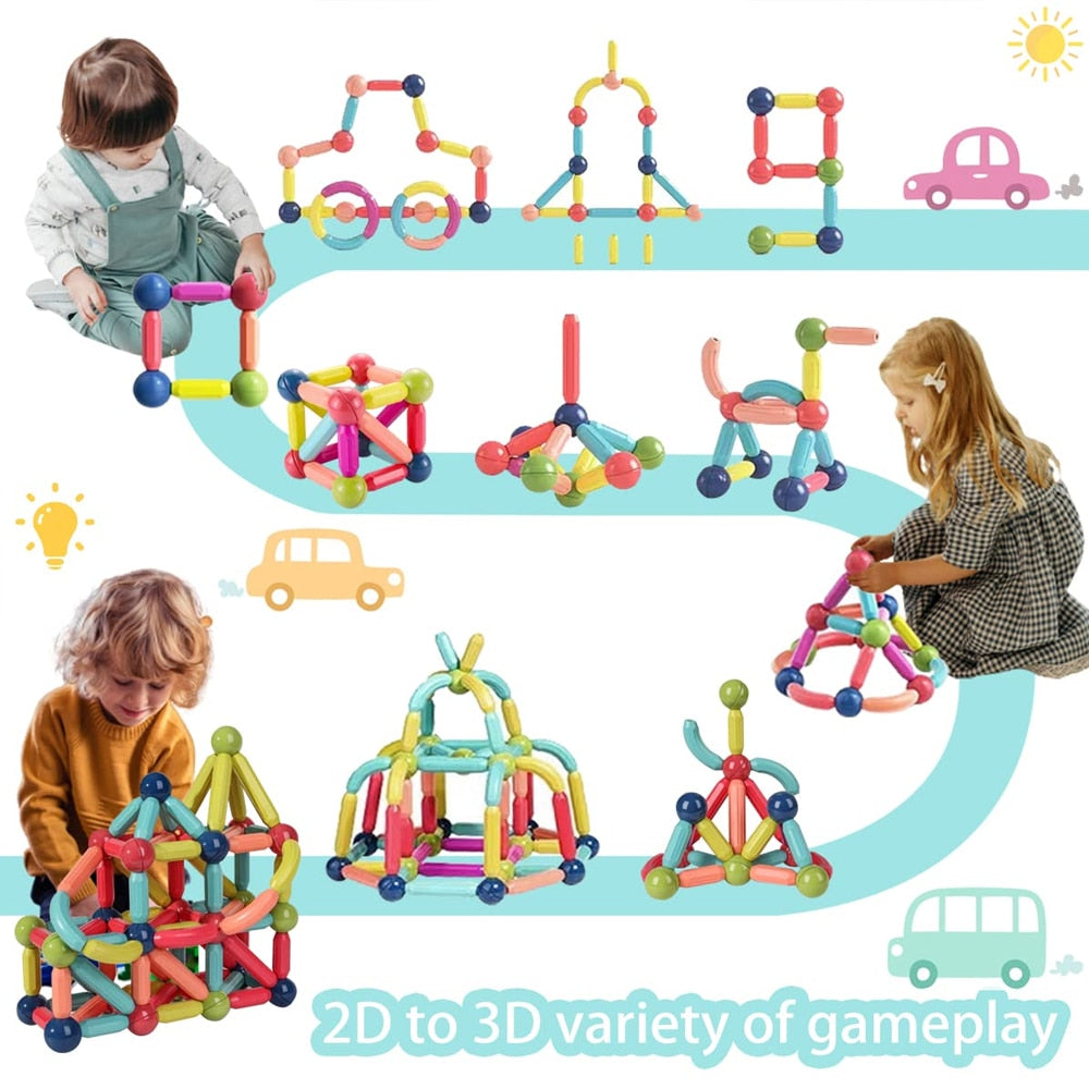 Magic Magnetic Building Blocks Toy Magnetic Construction Set Magnet Ball Sticks Rod Games Montessori Educational Toys For Kids | TageUnlimited