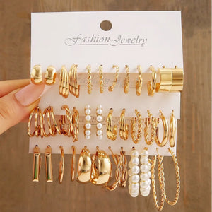18Pcs Of Suit Women Earrings C Shaped Geometric Fake-pearl Metal Earrings Atmospheric Queuing Alloy Of Gold-color | Women's Earrings | TageUnlimited