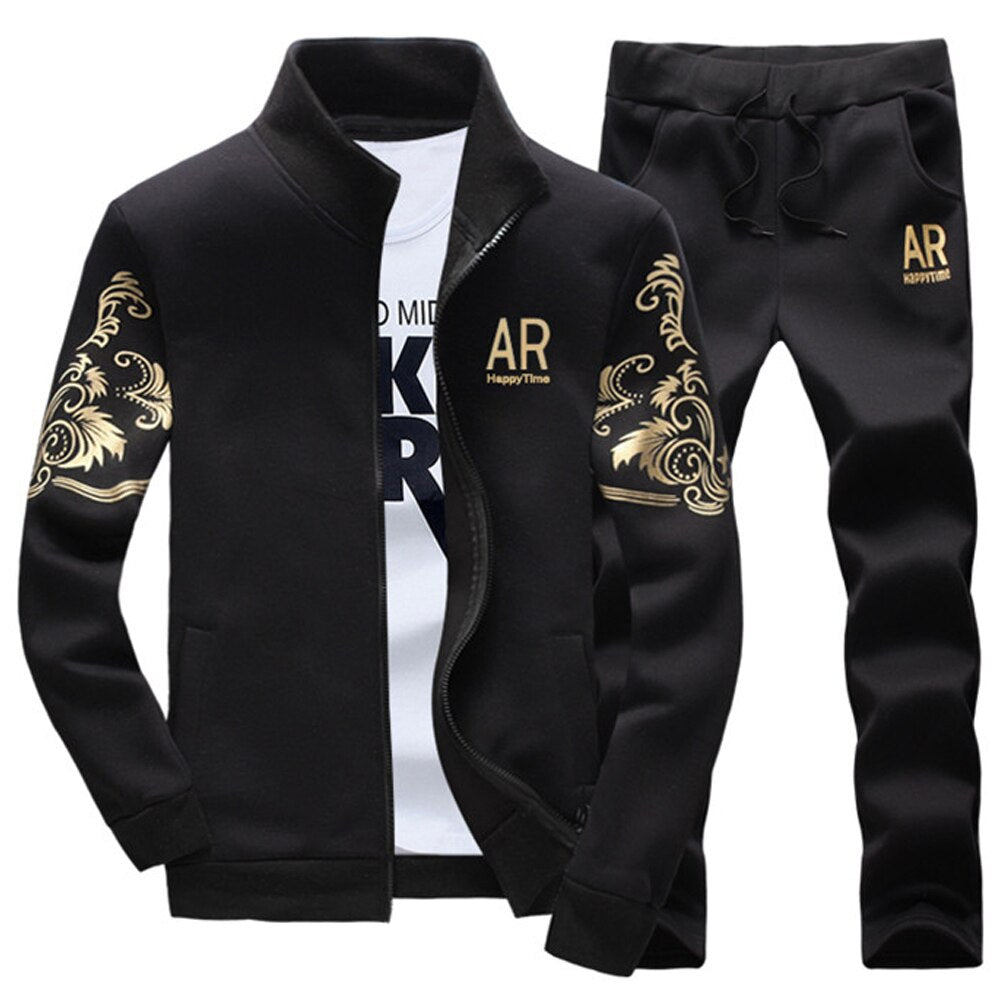 New Men's Tracksuit Fleece Jacket and Sweatpants 2 Piece Set Spring Autumn Sports Suit Long Sleeve Sets Men Sweatsuit Warm | TageUnlimited