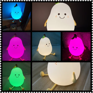 LED Pear Fruit Night Light USB Rechargeable Dimming Touch Silicone Table Lamp Bedroom Bedside Decoration Couple Gift Boby Light | TageUnlimited