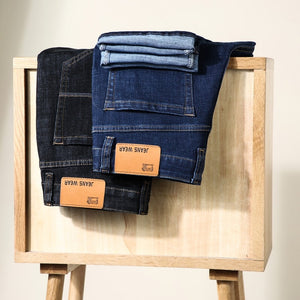 Men Fashion  Business Casual Stretch Slim Jeans Classic Trousers Denim Pants Male Black Blue | TageUnlimited