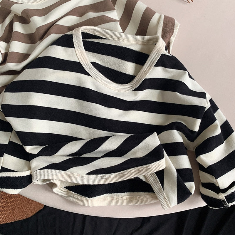 Spring Autumn New Children Casual T Shirt Loose Kids Striped T Shirts Cotton Tee Boys Girls Long Sleeve Tops Baby Clothes | TageUnlimited