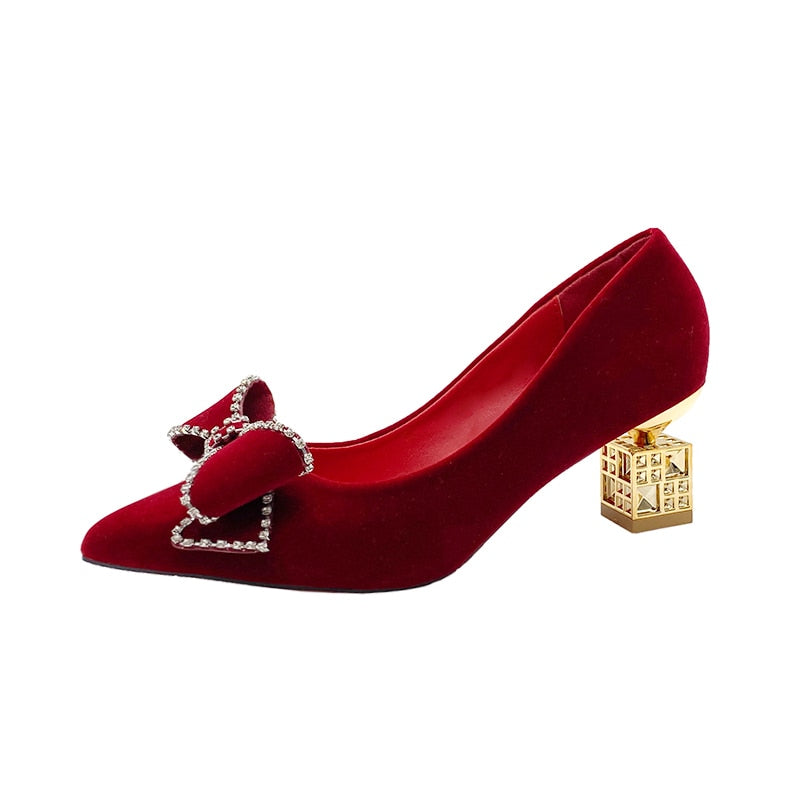 Autumn New Ladies High Heels Pointed Toe Shaped Heel High 5cm and 7cm Wedding Shoes Square Buckle Travel Banquet Shoe High Heels | TageUnlimited