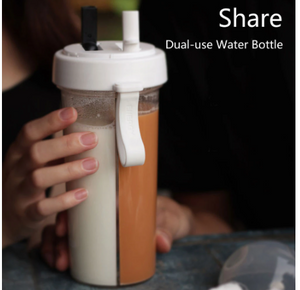 420/600ML Double Drinking Cup Double Straw Couple Water Mug Dual Purpose Portable Large Kettle Student Outdoor Water Bottle. | Drinkware | TageUnlimited