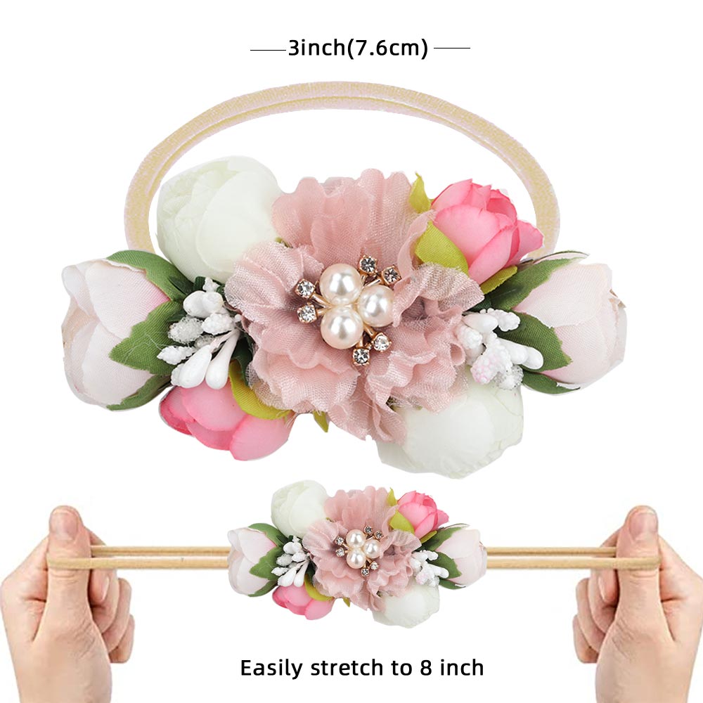 Baby Girl Pearl Lace Artificial Flower Headband Newborn Toddler Infants Nylon Kids Hair Band Baby Accessories повязка на голову | TageUnlimited