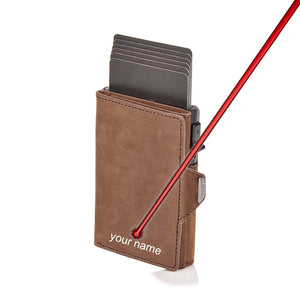 Vintage Crazy Horse Leather Men Wallets Luxury  RFID Protection Mini Metal Wallet  Zipper Coin Pocket  for Men and Women | TageUnlimited