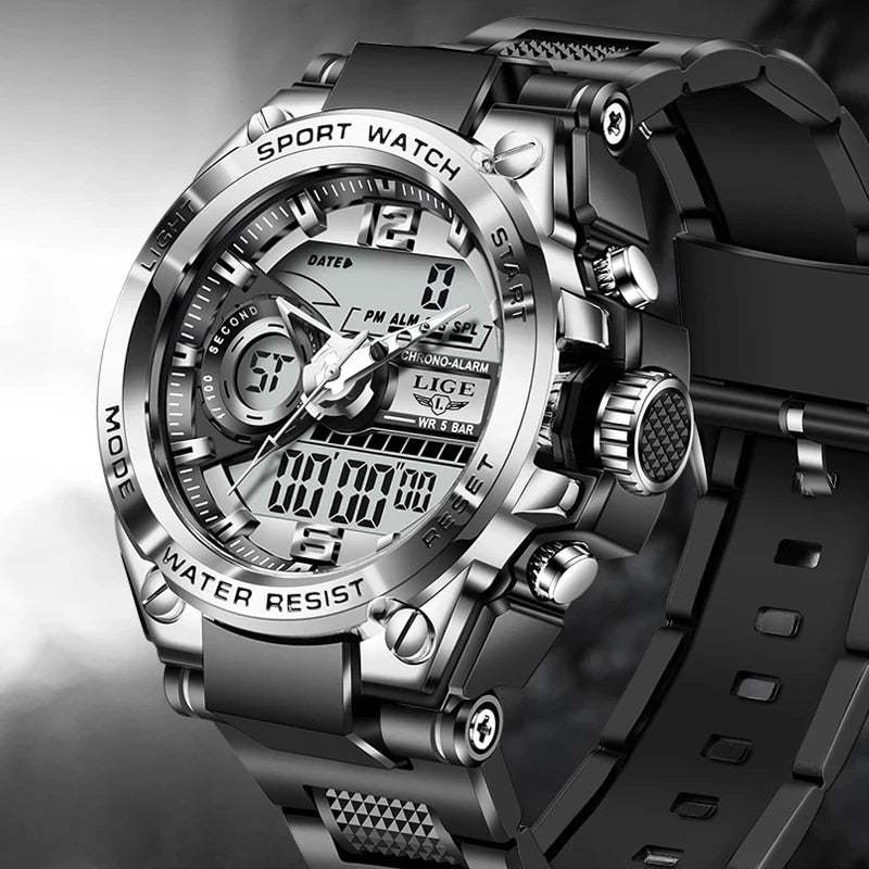 LIGE Digital Men Military Watch 50m Waterproof Wristwatch LED Quartz Clock Sport Watch Male Big Watches Men Relogios Masculino | TageUnlimited