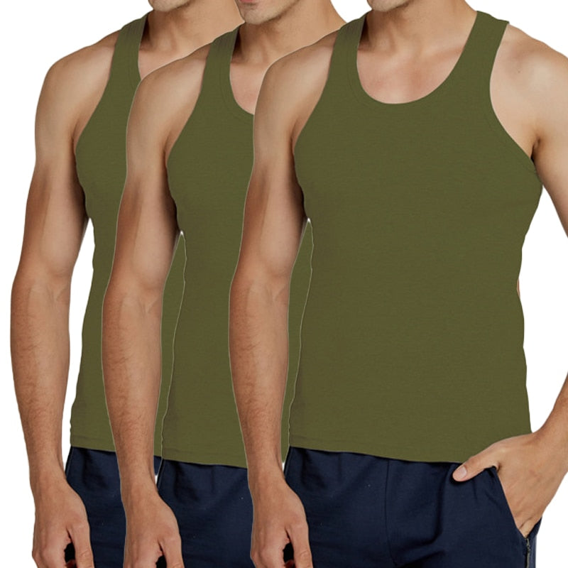 Hot Sale 3pcs / 100% Cotton Mens Sleeveless Tank Top Solid Muscle Vest Undershirts O-neck Gymclothing Tees Whorl Tops | TageUnlimited