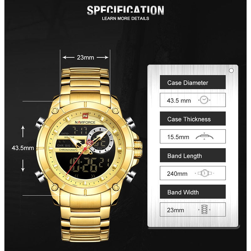 NAVIFORCE Luxury Original Sports Wrist Watch For Men Quartz Steel Waterproof Digital Fashion Watches Male Relogio Masculino 9163 | TageUnlimited