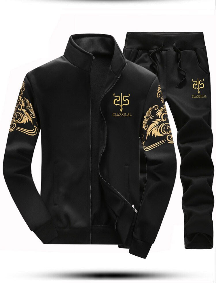 New Men's Tracksuit Fleece Jacket and Sweatpants 2 Piece Set Spring Autumn Sports Suit Long Sleeve Sets Men Sweatsuit Warm | TageUnlimited