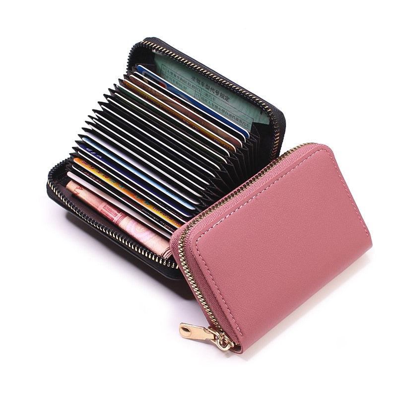 Business Card Holder Wallet Women/men Gray Bank/ID/Credit Card Holder 20 Bits Card Wallet PU Leather Protects Case Coin Purse | TageUnlimited