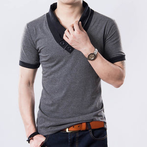 New Plus Size Summer Mens T-Shirts Fashion Slim Short Sleeve Patchwork V Neck Cotton Black T Shirt Men Button Tops &amp; Tees | TageUnlimited